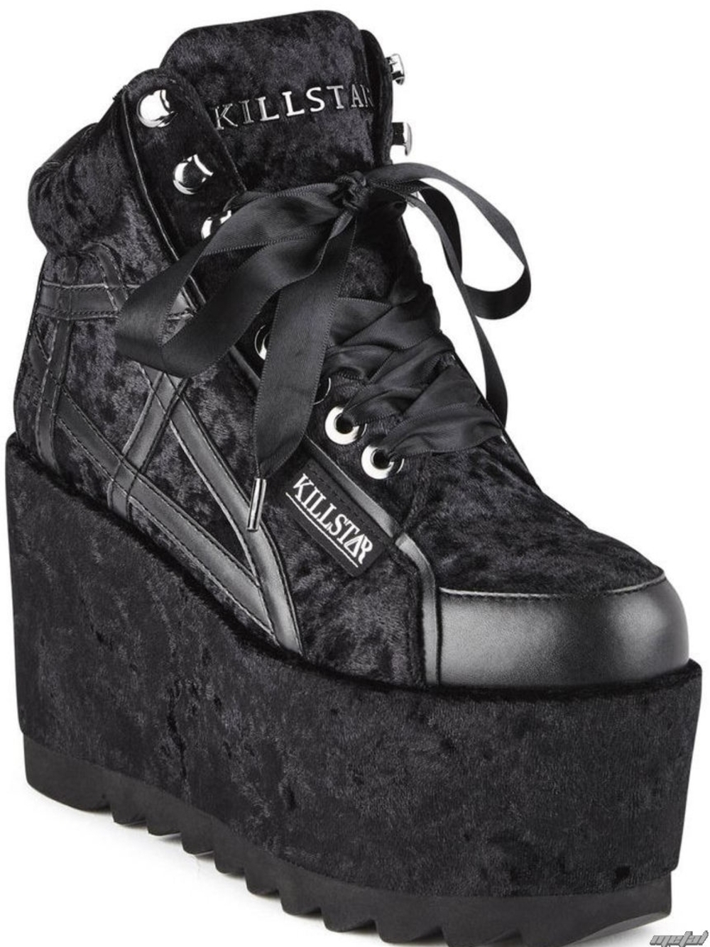 Killstar Black Velvet High-Platform Lace-Up Sneakers